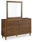 Lyncott Queen Upholstered Bed with Mirrored Dresser and Nightstand