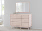 Wistenpine Twin Upholstered Panel Headboard with Mirrored Dresser, Chest and Nightstand