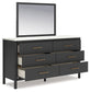 Cadmori Queen Upholstered Bed with Mirrored Dresser and Chest