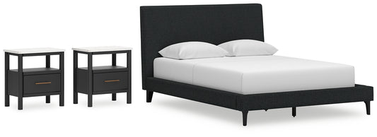 Cadmori Queen Upholstered Bed with 2 Nightstands