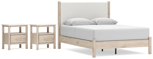 Cadmori Queen Upholstered Panel Bed with 2 Nightstands