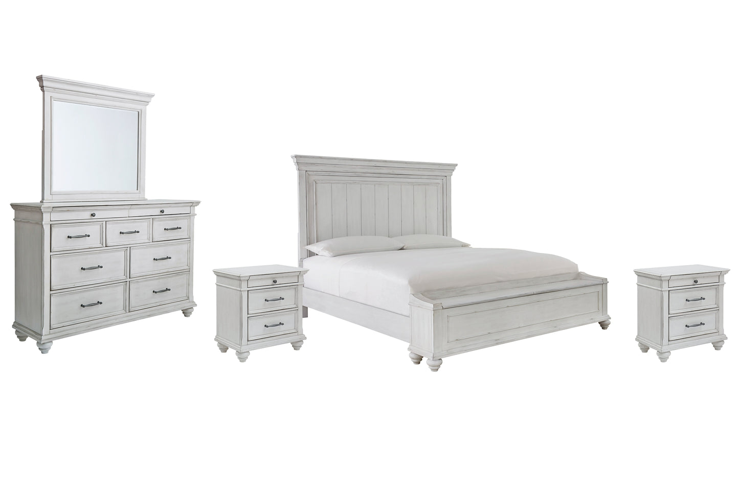 Kanwyn King Panel Bed with Storage with Mirrored Dresser and 2 Nightstands