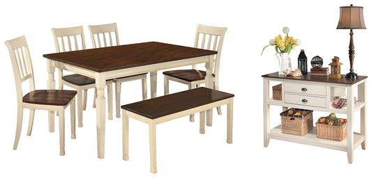 Whitesburg Dining Table and 4 Chairs and Bench with Storage