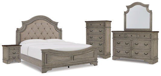 Lodenbay California King Panel Bed with Mirrored Dresser, Chest and Nightstand