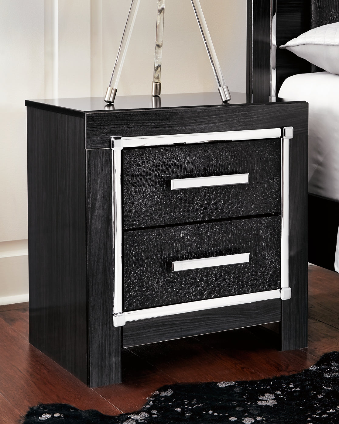 Kaydell King Upholstered Panel Bed with Mirrored Dresser, Chest and Nightstand