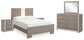 Surancha Full Panel Bed with Mirrored Dresser and 2 Nightstands