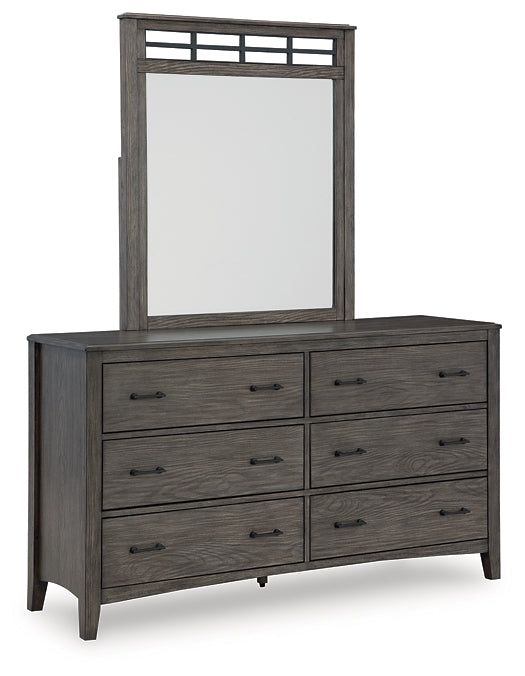 Montillan King Panel Bed with Mirrored Dresser and 2 Nightstands